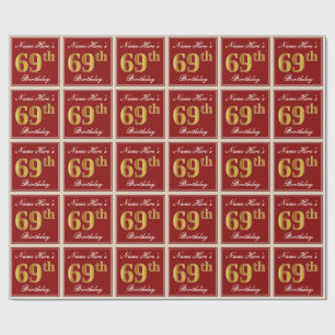 Elegant, rot, Imitate Gold 69. Geburtstag; Individ Geschenkpapier