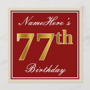 Elegant, rot, Imitate Gold 77. Geburtstag; Individ Einladung
