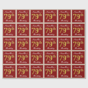 Elegant, rot, Imitate Gold 79. Geburtstag; Individ Geschenkpapier