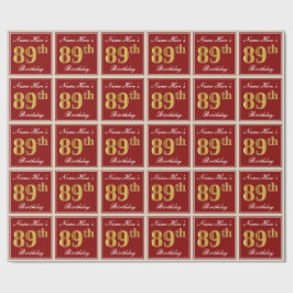 Elegant, rot, Imitate Gold 89. Geburtstag; Individ Geschenkpapier
