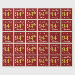 Elegant, rot, Imitate Gold 94. Geburtstag; Individ Geschenkpapier