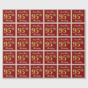 Elegant, rot, Imitate Gold 95. Geburtstag; Individ Geschenkpapier