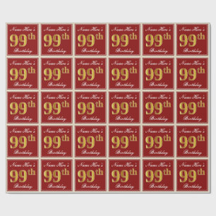 Elegant, rot, Imitate Gold 99. Geburtstag; Individ Geschenkpapier