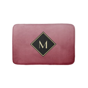 Elegant rot mit einfachem Goldmonogramm Badematte