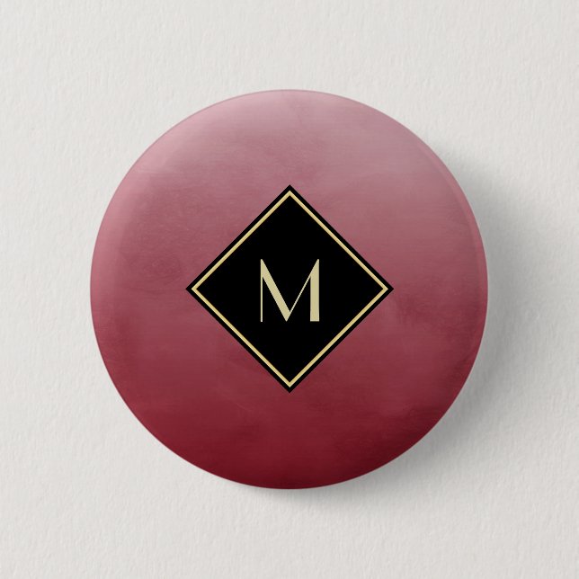 Elegant rot mit einfachem Goldmonogramm Button (Vorderseite)
