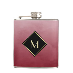 Elegant rot mit einfachem Goldmonogramm Flachmann