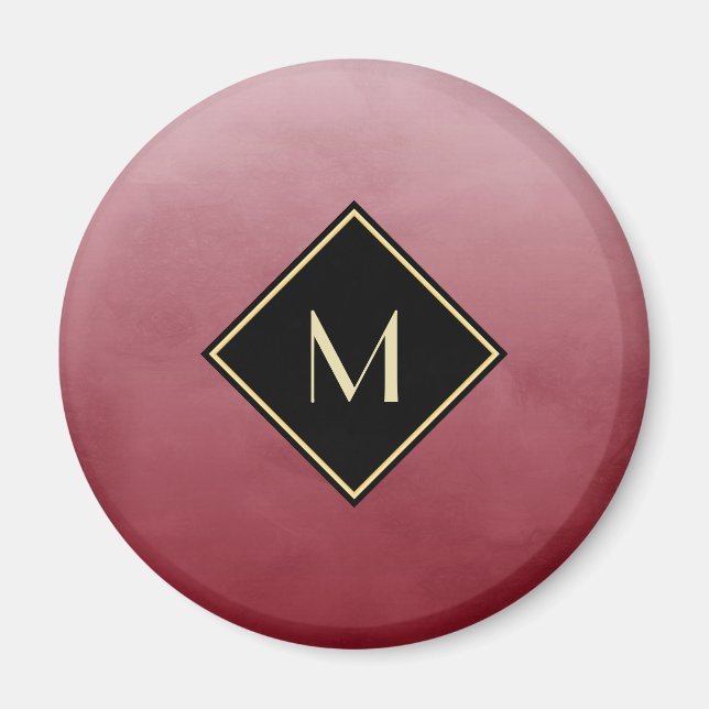 Elegant rot mit einfachem Goldmonogramm Magnet (Vorne)