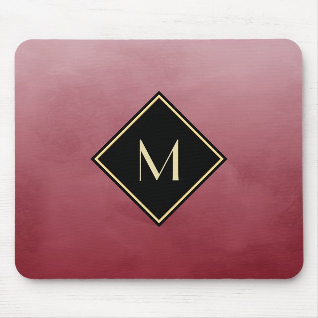 Elegant rot mit einfachem Goldmonogramm Mousepad (Vorne)
