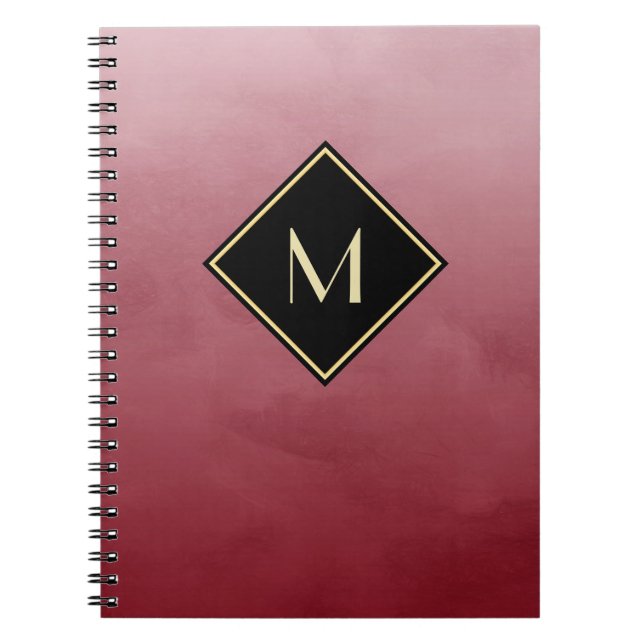 Elegant rot mit einfachem Goldmonogramm Notizblock (Vorderseite)