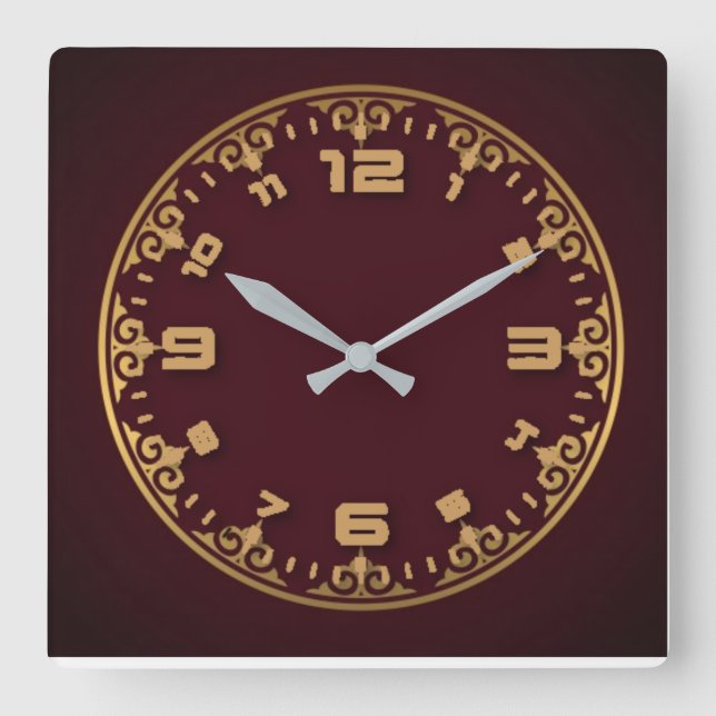Elegant rot quadratische wanduhr (Vorderseite)