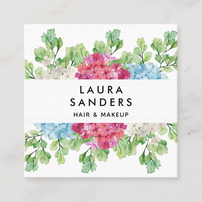 Elegant Rote Blume Haar & Makeup Quadratische Visitenkarte (Vorderseite)