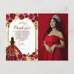 Elegant roter floraler Foto-Quinceañera im Budget- Postkarte