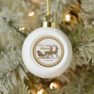 Elegant Roter Rentier Schlitten Gold Snow Merry Xm Keramik Kugel-Ornament