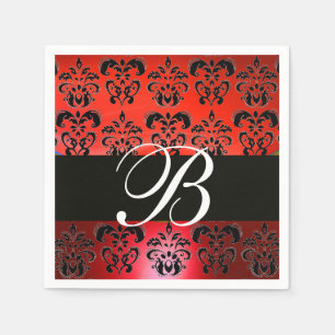 ELEGANT ROTES SCHWARZES DAMASK WEDD MONOGRAM SERVIETTE