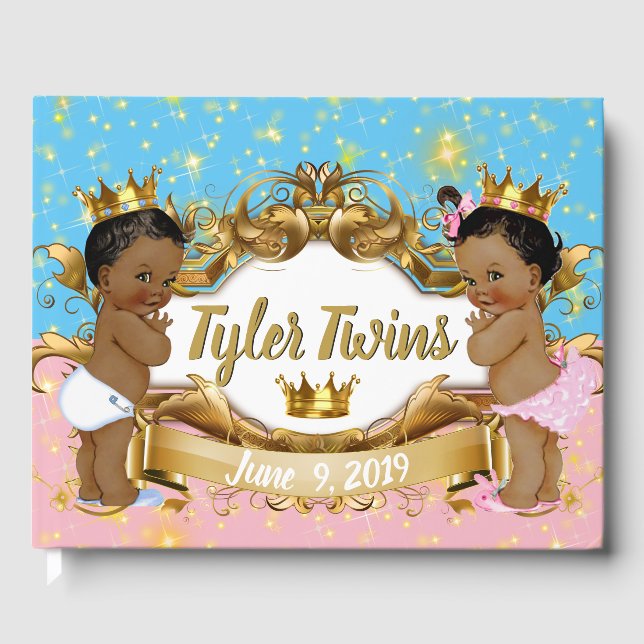 Elegant Royal African Gender Reveal Pink & Blue Gästebuch (Vorderseite)