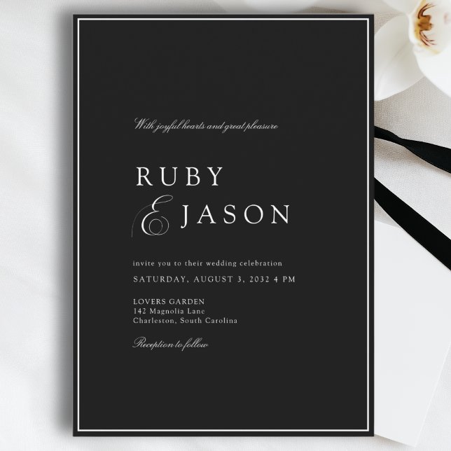 Elegant Royal Black & White Wedding Einladung (Elegant Royal & White Black Wedding Invitation - Black Tie)