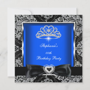 Elegant Royal Blau Damast Silber Schwarz Party Einladung