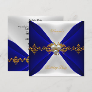 Elegant Royal Blau Geburtstag Gold Juwel Weiße Sei Einladung