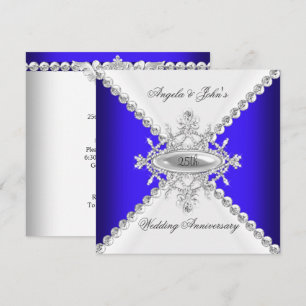 Elegant Royal Blau Weiß 25. Hochzeitstag Jubiläum Einladung