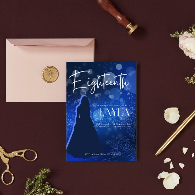 Elegant Royal Blue 18. Geburtstag Einladung (Von Creator hochgeladen)