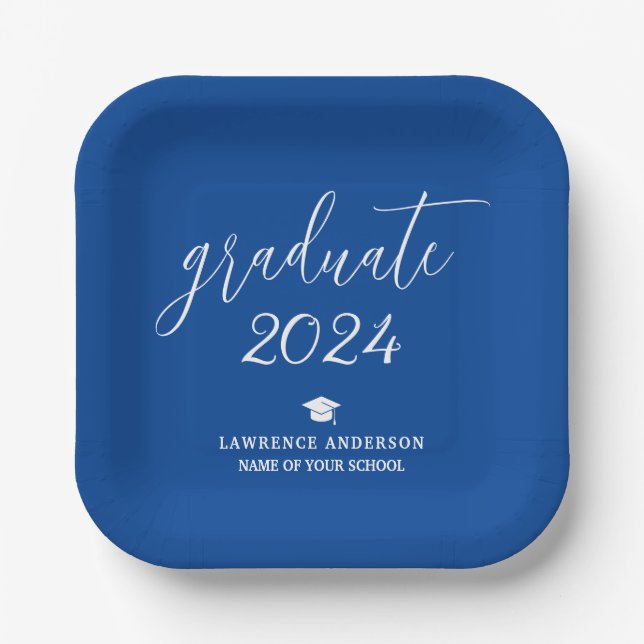 Elegant Royal Blue 2024 Graduate Graduation Party Pappteller (Vorderseite)