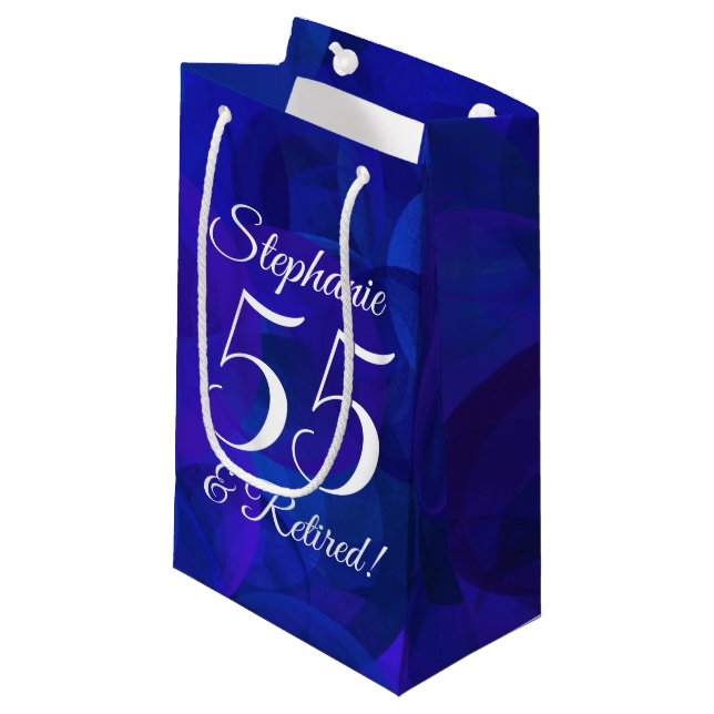 Elegant Royal Blue 55 & Remüde Rente Party Kleine Geschenktüte (Vorderseite Schrägansicht)