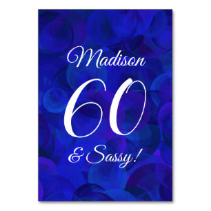 Elegant Royal Blue 60 & Sassy Birthday Party Tischnummer