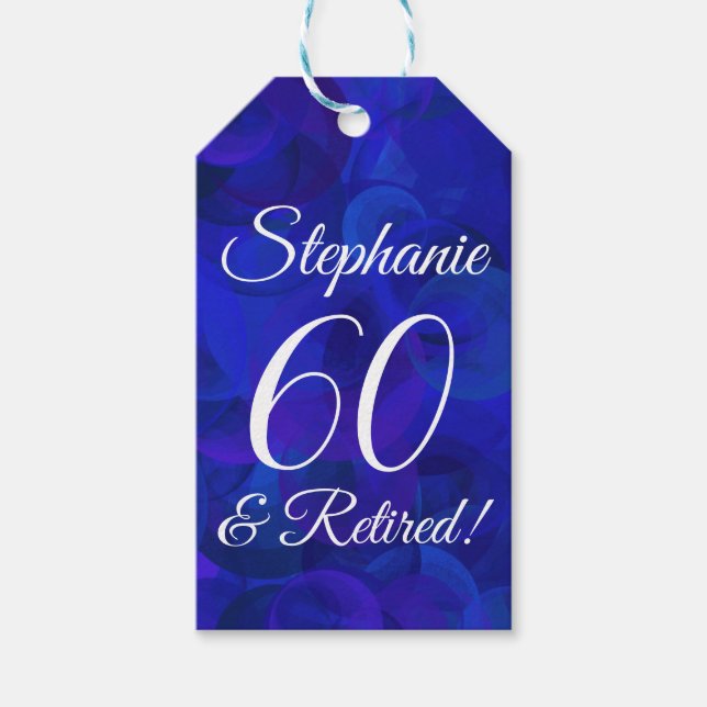 Elegant Royal Blue 60 und Rentenerwerb Geschenkanhänger (Vorderseite)
