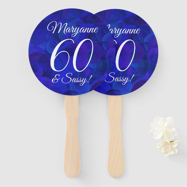 Elegant Royal Blue 60 und Sassy Birthday Party Fächer (Vorne und Hinten)