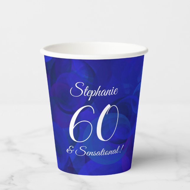 Elegant Royal Blue 60 und sensationeller Geburtsta Pappbecher (Vorderseite)