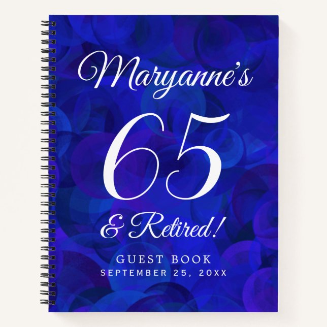 Elegant Royal Blue 65 & Remüde Rente Party Notizbuch (Vorderseite)