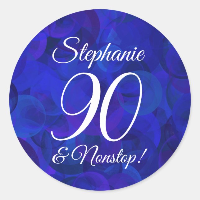 Elegant Royal Blue 90 und Nonstop Birthday Favor Runder Aufkleber (Vorderseite)