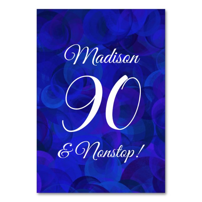 Elegant Royal Blue 90 und Nonstop Birthday Party Tischnummer (Vorderseite)