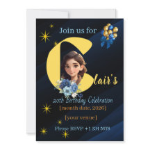 Elegant Royal Blue and Gold 20th Birthday