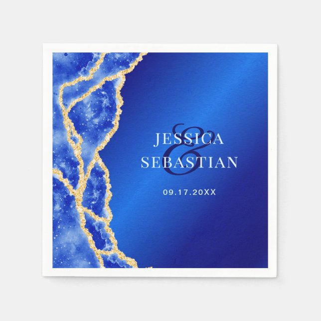 Elegant Royal Blue and Gold Agate Wedding Serviette (Vorderseite)