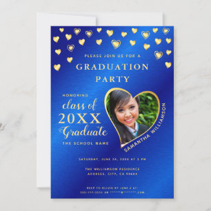 Elegant Royal Blue and Gold Class 2025 Abschluss Einladung