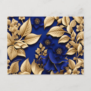 Elegant Royal Blue and Gold Floral Postkarte