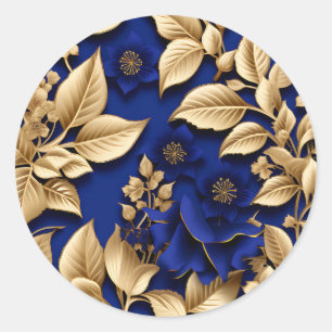 Elegant Royal Blue and Gold Floral Runder Aufkleber