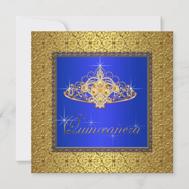Elegant Royal Blue and Gold Quinceanera Einladung (Vorderseite)