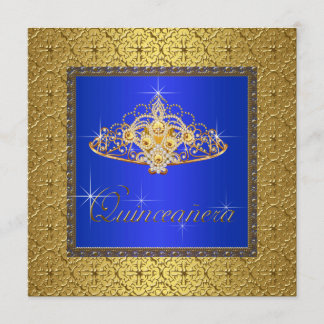 Elegant Royal Blue and Gold Quinceanera Einladung