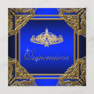 Elegant Royal Blue and Gold Quinceanera Einladung