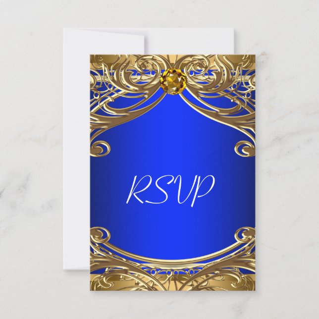 Elegant Royal Blue and Gold Wedding RSVP Karte (Vorderseite)