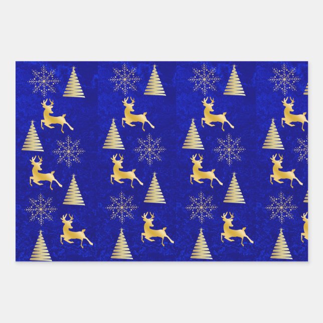 Elegant Royal Blue Christmas Geschenkpapier Set (Vorderseite)
