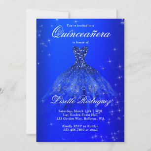 Elegant Royal Blue Dress Quinceanera Einladung
