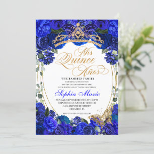 Elegant Royal Blue Floral Quinceanera Birthday Einladung