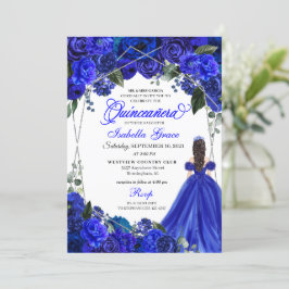 Elegant Royal Blue Floral Quinceanera Birthday Einladung