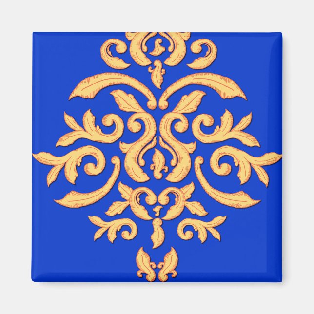 Elegant Royal Blue & Gilded Damask Magnet (Vorne)