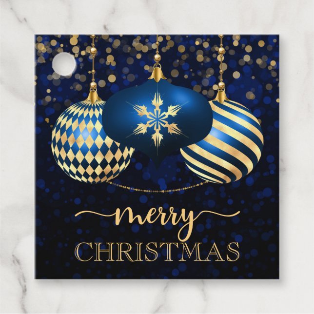 Elegant Royal Blue & Gold Baubles Frohe Weihnachte Geschenkanhänger (Vorderseite)