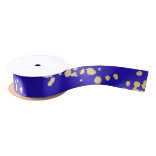 Elegant Royal Blue Gold Glitzer Ribbon Satinband