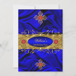 Elegant Royal Blue Gold Red Gems Silk Birthday Einladung